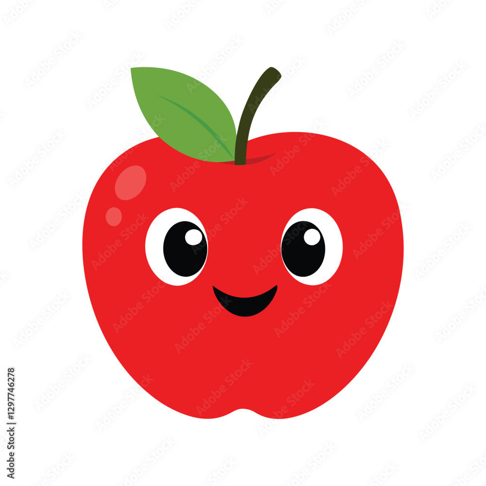 Red apple with a smiling face & white background Red apple with a smiling face & white background