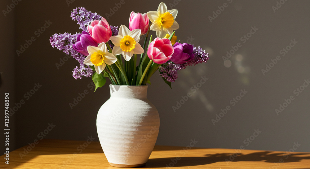 Fototapeta premium Spring Floral Arrangement in a Ceramic Vase
