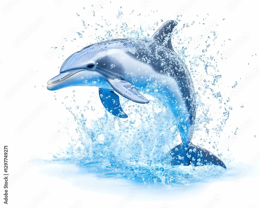Obraz premium Dolphin leaping, water splash, white background (1)