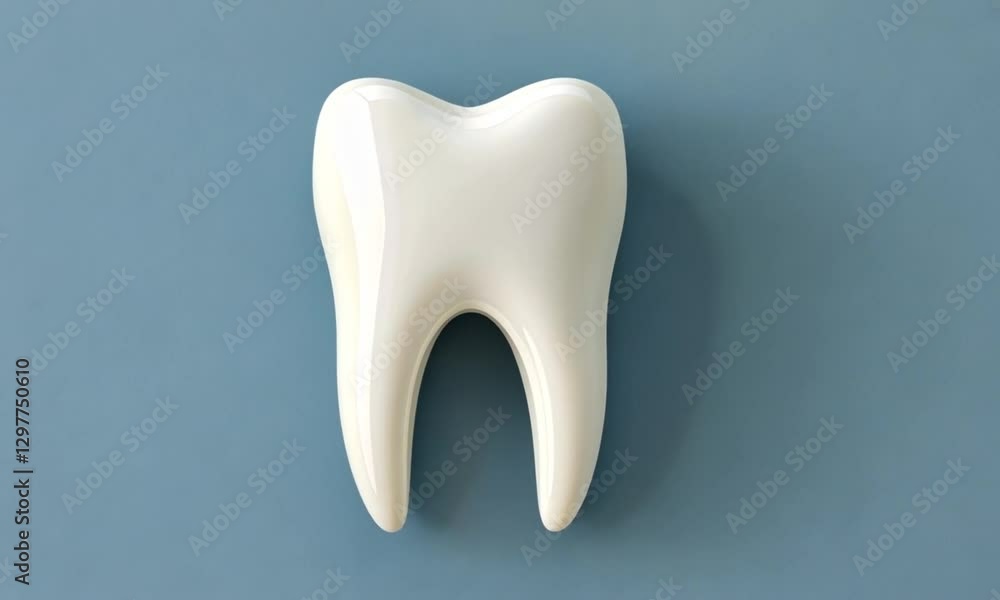 Single white tooth rests on flat blue backdrop. Clean aesthetic Single white tooth rests on flat blue backdrop. Clean aesthetic