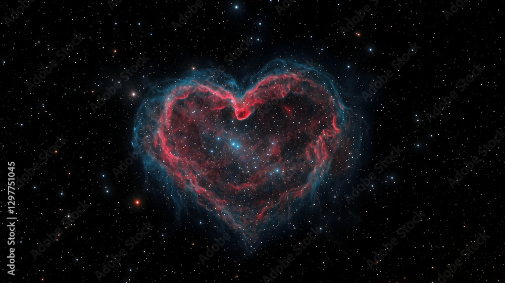 Heart Shaped Nebula in Space with Red and Blue Hues against a Starry Black Background Heart Shaped Nebula in Space with Red and Blue Hues against a Starry Black Background