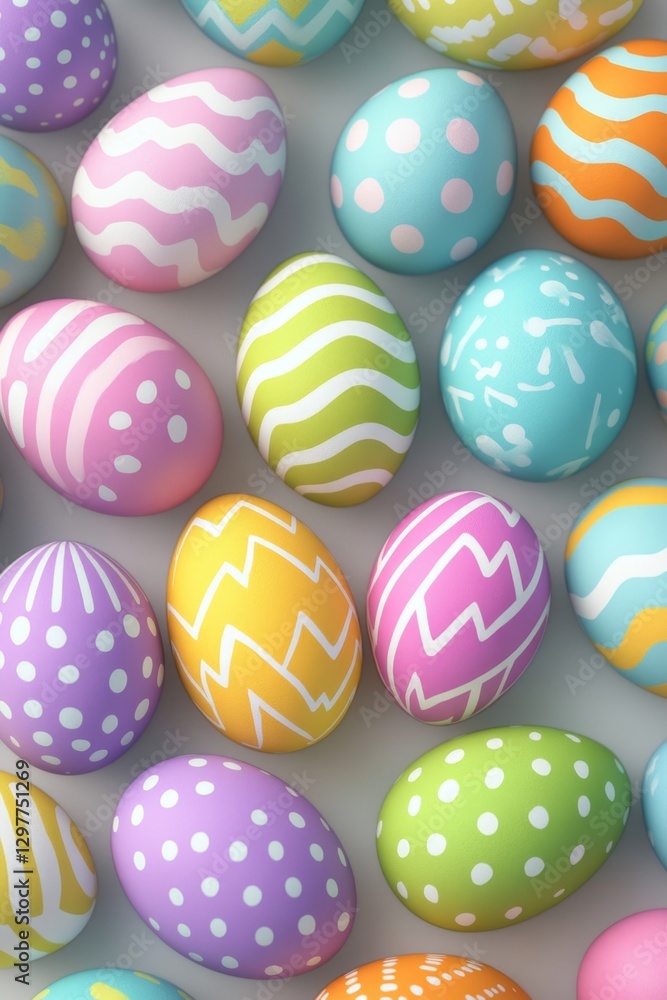 Colorful Easter eggs arranged on white surface, festive background Colorful Easter eggs arranged on white surface, festive background