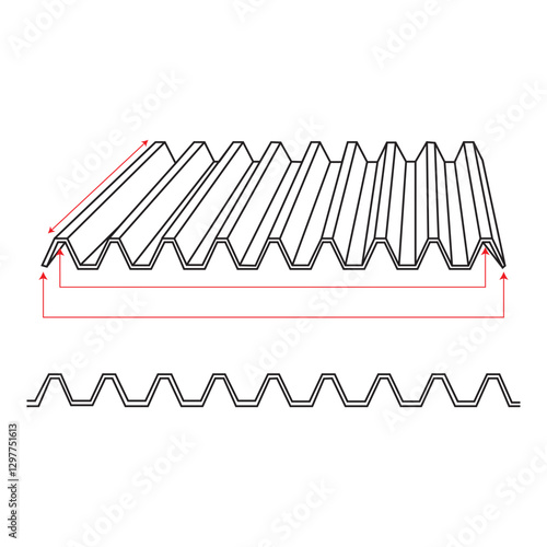 Line Art Icon of Spandex Metal Roof Wave 9. Vector Illustration Design.