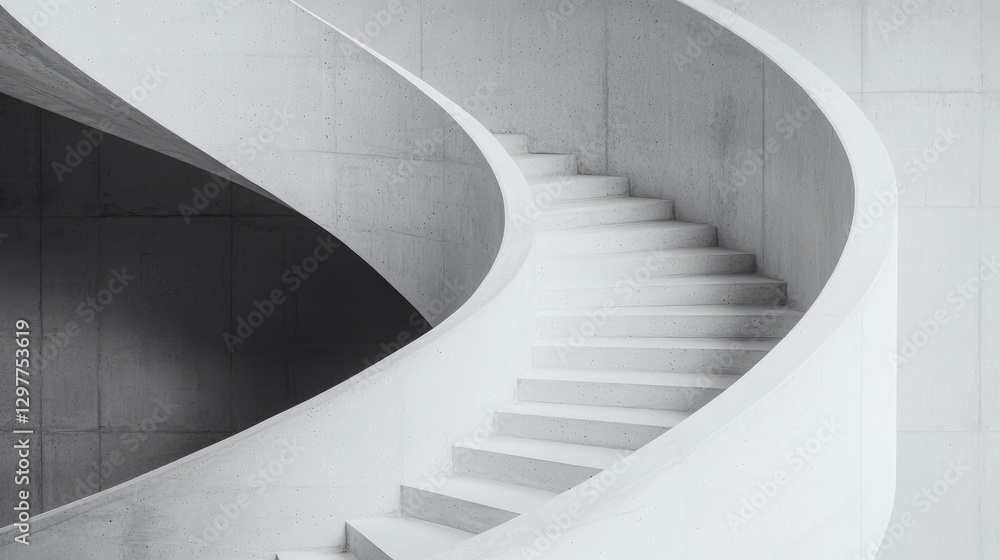 Fototapeta premium Modern concrete spiral staircase, interior design, architecture, background wall