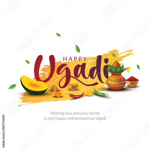 happy Ugadi New Year festival. holiday celebrated by the inhabitants of Karnataka and Andhra Pradesh. abstract vector illustration graphic design.