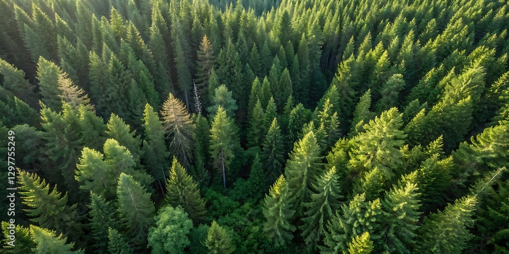 Aerial view of lush green coniferous forest. Aerial view of lush green coniferous forest.