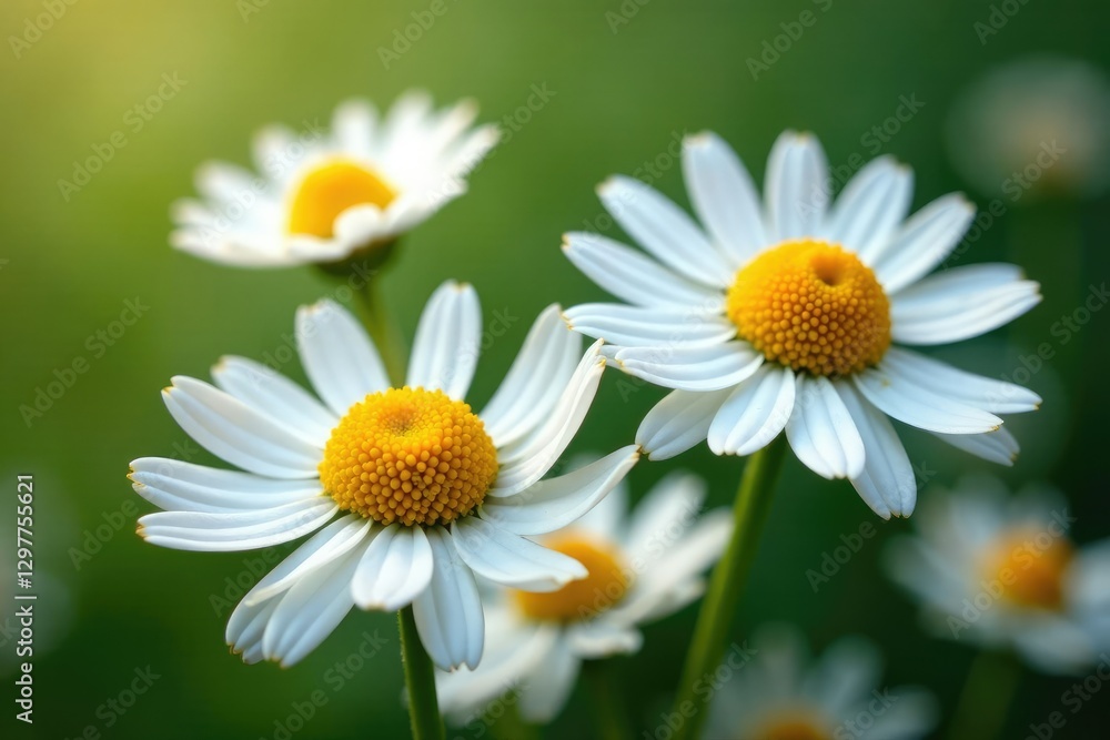 Chamomile flowers with soft, velvety textures, natural colors, botanical, floral, greenery Chamomile flowers with soft, velvety textures, natural colors, botanical, floral, greenery