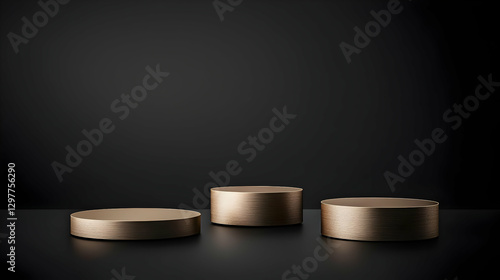 Golden Textured Podium Displaying Products Against a Dark Black Background