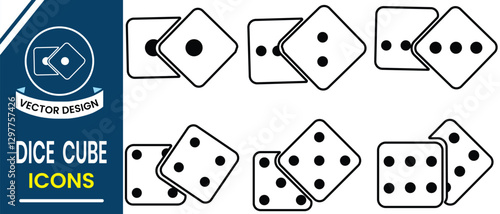Playing dices vector. Dice black icon, vector set. Dice cube silhouette, top, sides view dice vector. Ludo game dice cube icon, vector. Vector illustration.