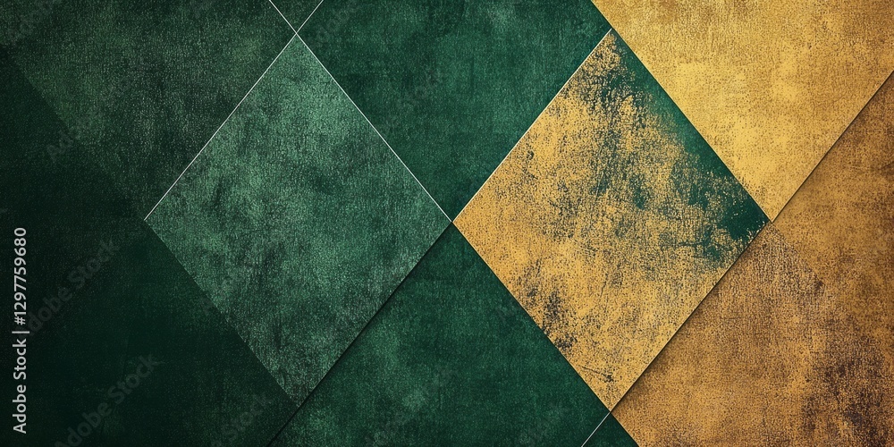 Abstract pattern of green and gold diamond shapes overlap Abstract pattern of green and gold diamond shapes overlap