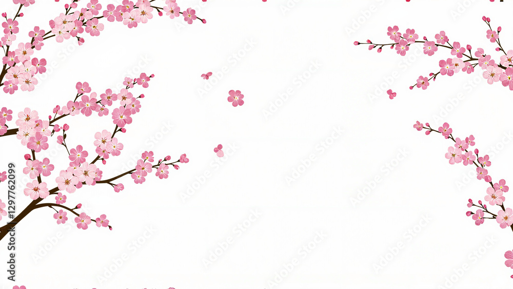 Pink cherry blossoms on branches against a light background, creating a serene and delicate floral scene. Pink cherry blossoms on branches against a light background, creating a serene and delicate floral scene.