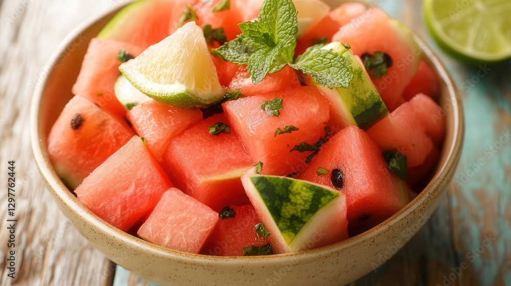 fresh summer fruit salad with watermelon, mint, and lime for a refreshing and hydrating snack fresh summer fruit salad with watermelon, mint, and lime for a refreshing and hydrating snack