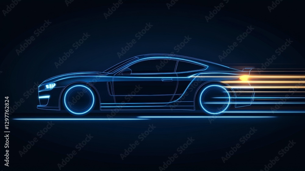 Futuristic electric vehicle speeding through darkness with glowing wheels expressing the future of automotive technology concept Futuristic electric vehicle speeding through darkness with glowing wheels expressing the future of automotive technology concept