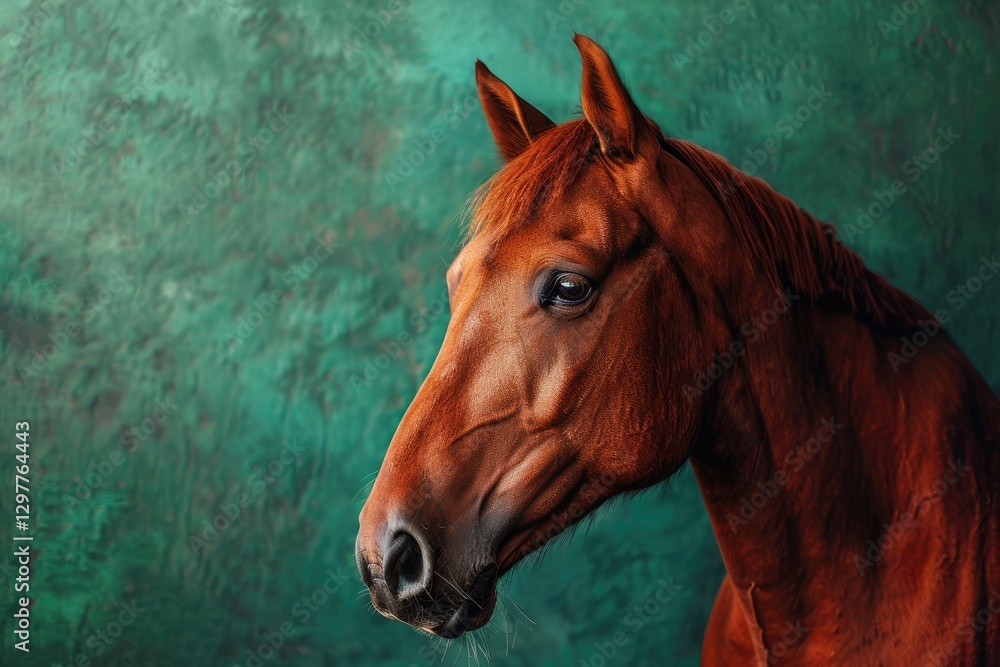Obraz premium Chinese New Year 2026 red horse stands poised in front of a vibrant green background, highlighting its striking features and natural grace. Symbol for posters calendars stationery cards banners.