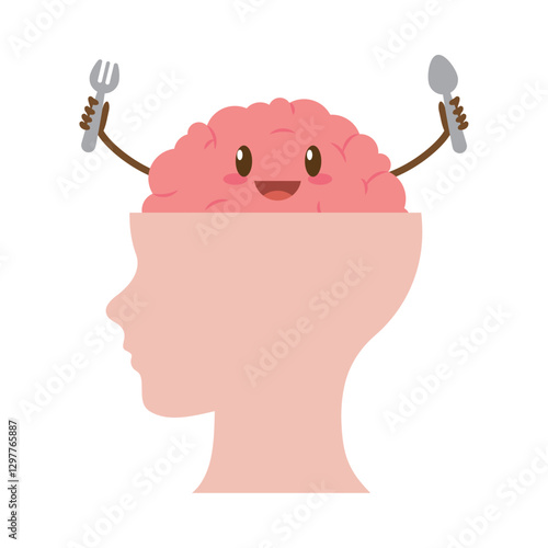 Mindful Eating Brain with Fork and Knife