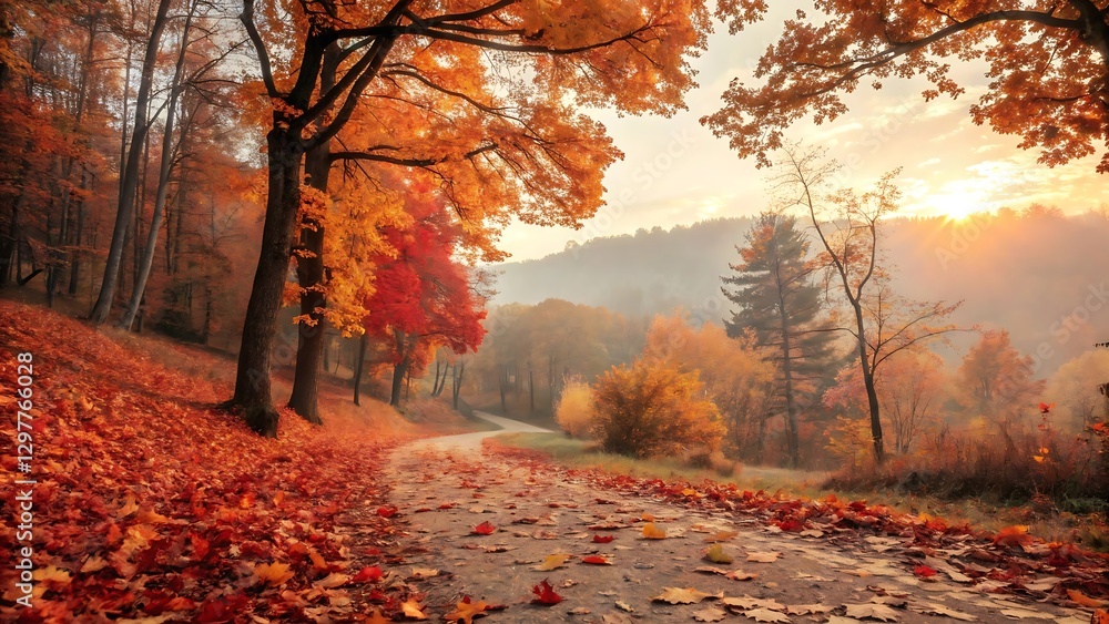 Fototapeta premium Autumn road through colorful forest