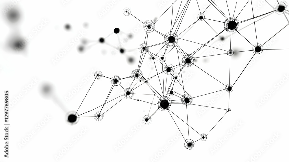 Abstract Network Design With Black Dots And Connecting Lines On White Background Abstract Network Design With Black Dots And Connecting Lines On White Background