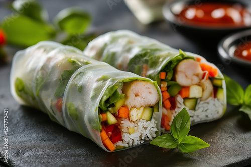 A light and refreshing Thai appetizer made with soft rice paper wraps filled with fresh vegetables, herbs, shrimp or tofu, and vermicelli noodles.