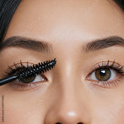 Natural Mascara Application – High-Quality Beauty and Cosmetics Promotional Image. Asian female.