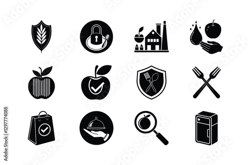 Food safety icons quality, security, farm, health, and organic produce