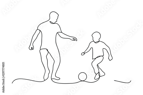 Father and Son Playing Soccer OneLine Art, Family Fun, Bonding