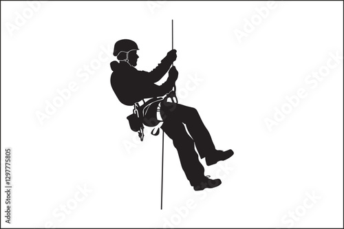 Climbing Adventure: Silhouette of a Rappelling Climber