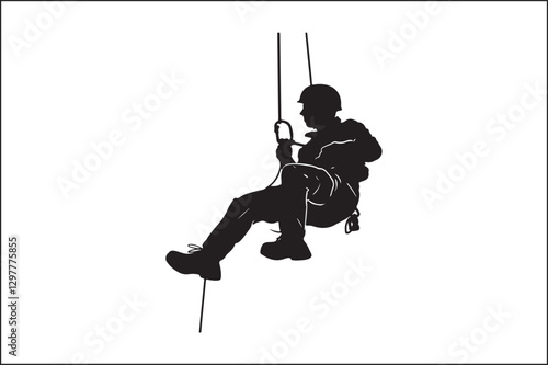 Climbing Adventure: Silhouette of a Rappelling Climber
