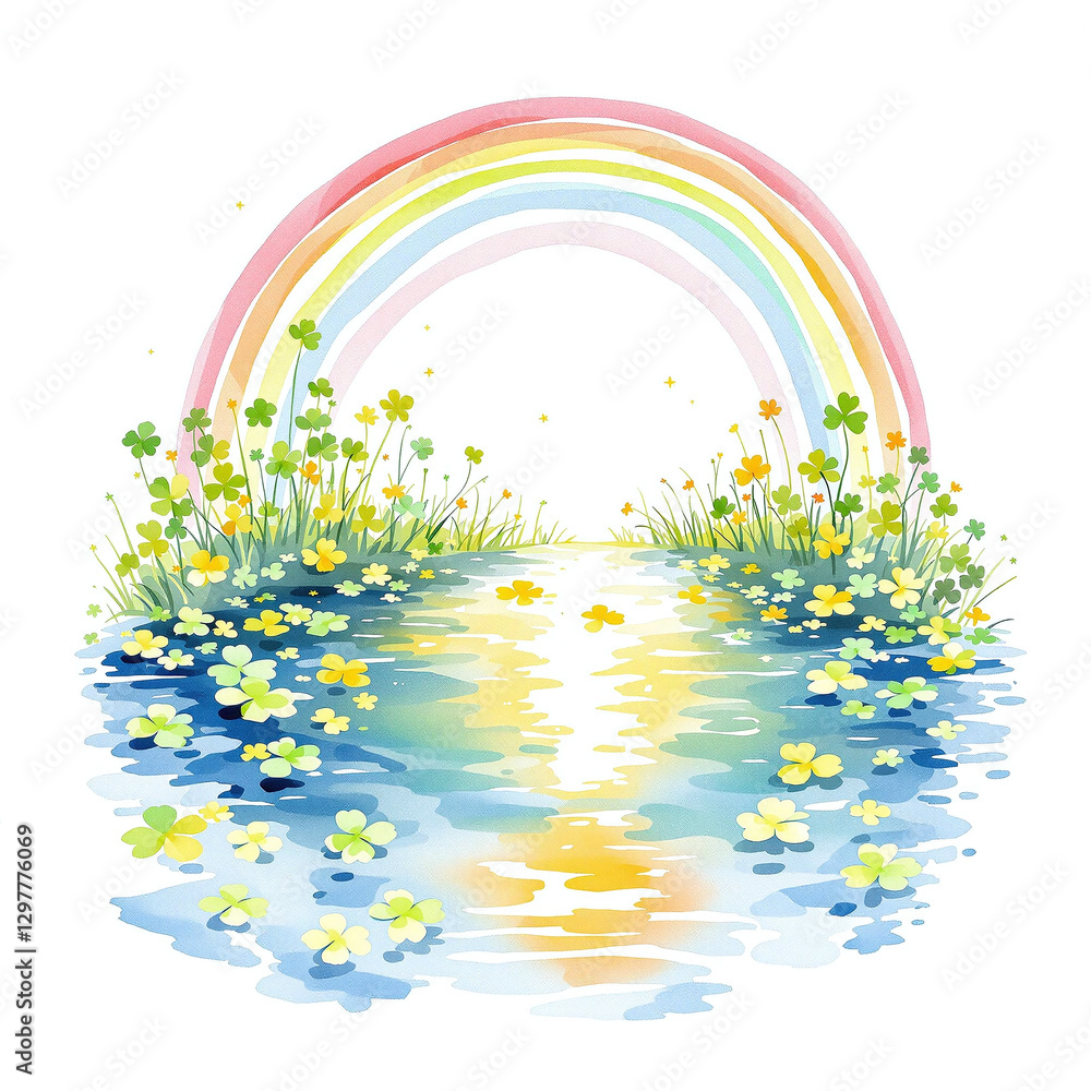 Magical Irish Garden with Luck-Bringing Rainbow and Celtic Flowers Magical Irish Garden with Luck-Bringing Rainbow and Celtic Flowers