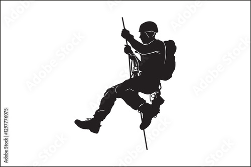 Climbing Adventure: Silhouette of a Rappelling Climber
