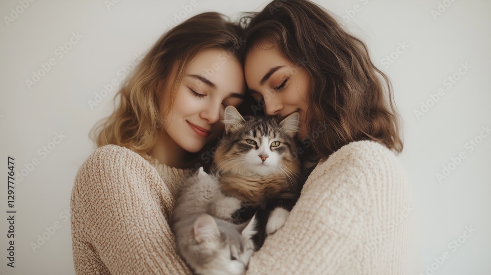 The gentle embrace between a cat and a girl The gentle embrace between a cat and a girl