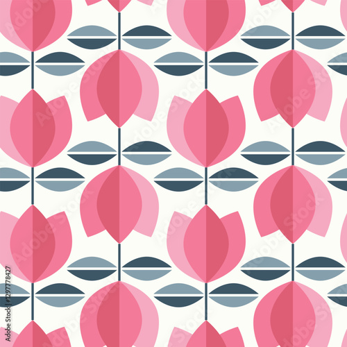 Scandi Retro Vintage Floral Patterns, Seamless Geometric Floral Patterns and Backgrounds, Digital Paper