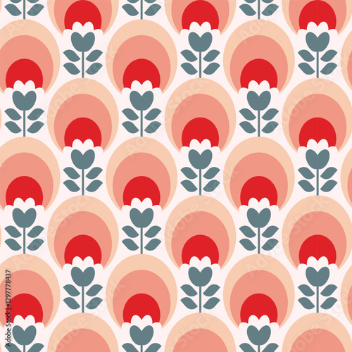 Scandi Retro Vintage Floral Patterns, Seamless Geometric Floral Patterns and Backgrounds, Digital Paper