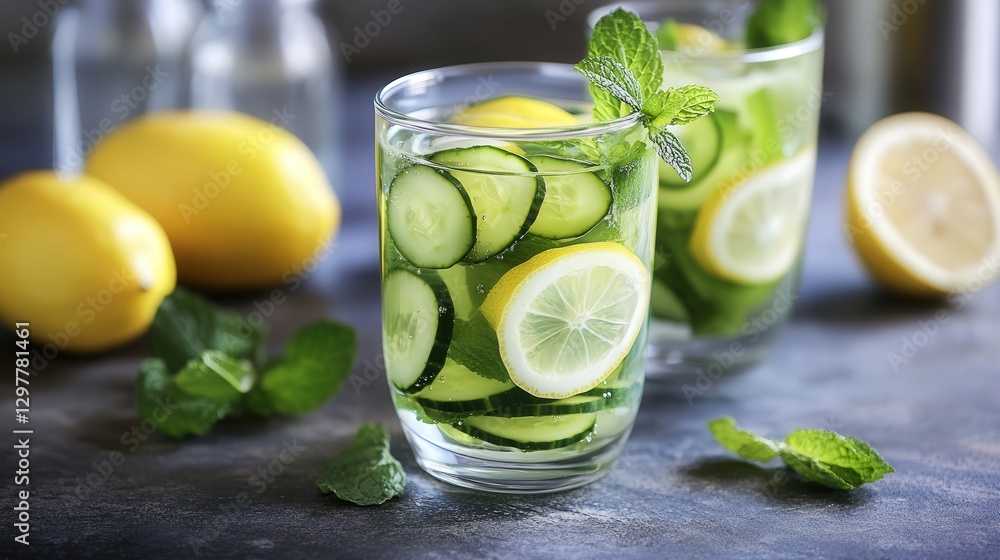 refreshing detox water infused with cucumber, mint, and lemon for hydration. refreshing detox water infused with cucumber, mint, and lemon for hydration.