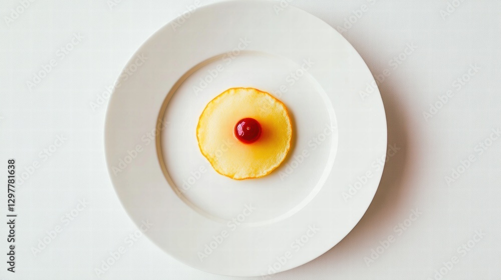 Delicious dessert with pineapple ring and cherry on a white plate presented in an elegant setting. Generative AI Delicious dessert with pineapple ring and cherry on a white plate presented in an elegant setting. Generative AI