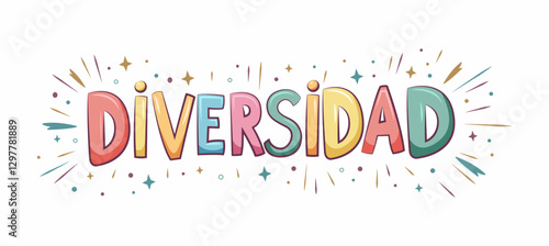 Diversidad Diversity spanish text, design title header fun letters equality theme horizontal lettering