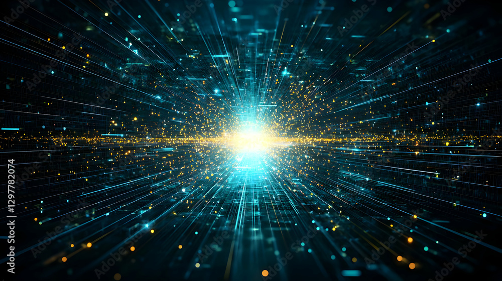 Fototapeta premium Abstract Digital Network Visualization Of Light And Blue Pixelated Data Tunnel