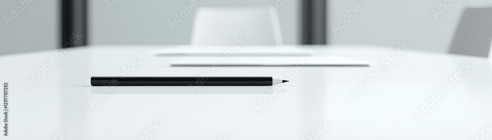 Fototapeta premium Innovative startup meeting, minimalist workspace featuring black pen on clean white table, ideal for meetings