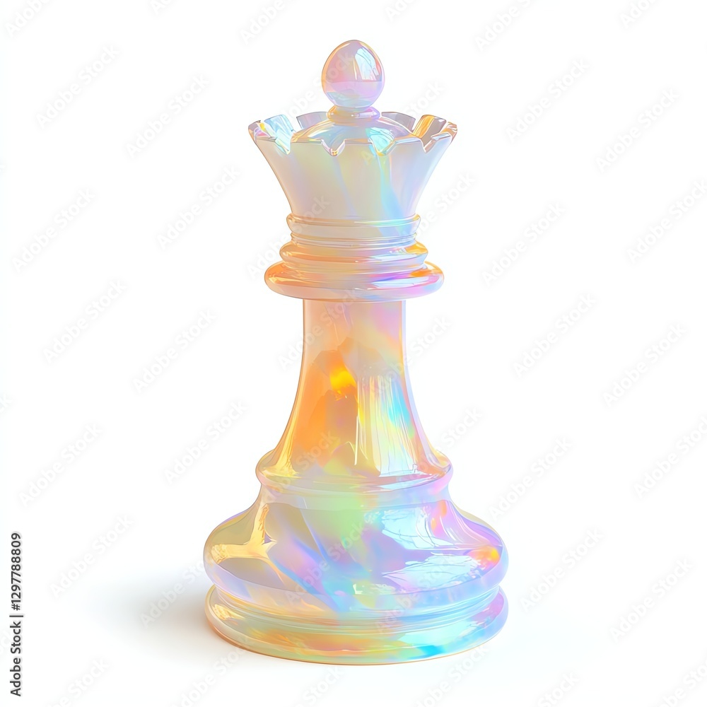 Iridescent chess king piece on white isolated background. Iridescent chess king piece on white isolated background.