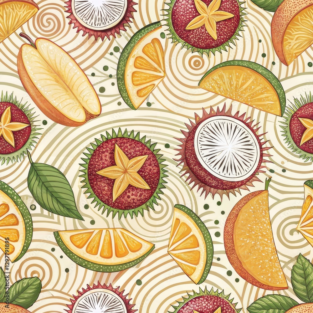 Naklejka premium Seamless Fruit Patterns Culinary Design Graphic Art Digital Canvas Aesthetic Organic Composition