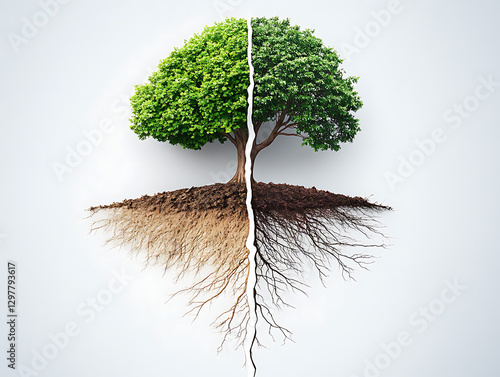 Environmental transformation tree growth and soil health nature scene artwork creative concept