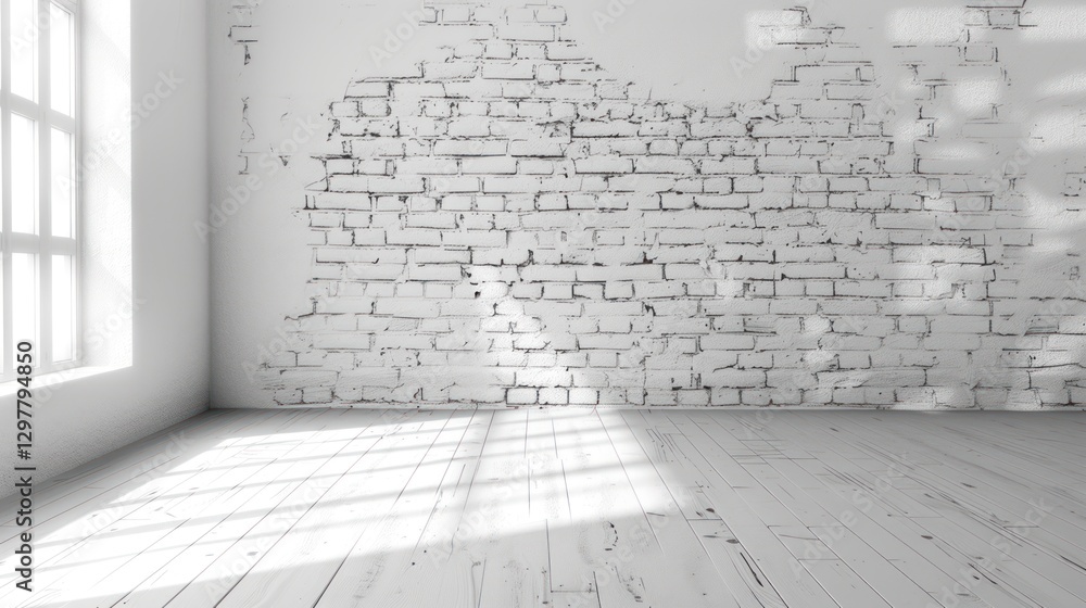 White Room with Brick Wall and Window White Room with Brick Wall and Window