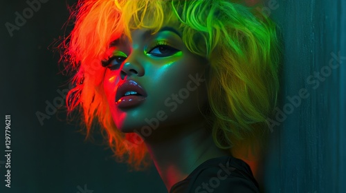 Neon Colorful Woman Portrait Studio photo