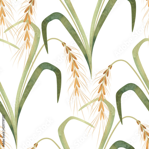 Textile seamless floral pattern with wild grasses and cereals. Design for kitchen home textiles, tablecloths, curtains, bed linen, dress fabrics, wrapping paper.