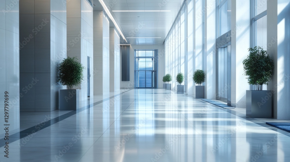 Modern Office Hallway with Sunlight Modern Office Hallway with Sunlight