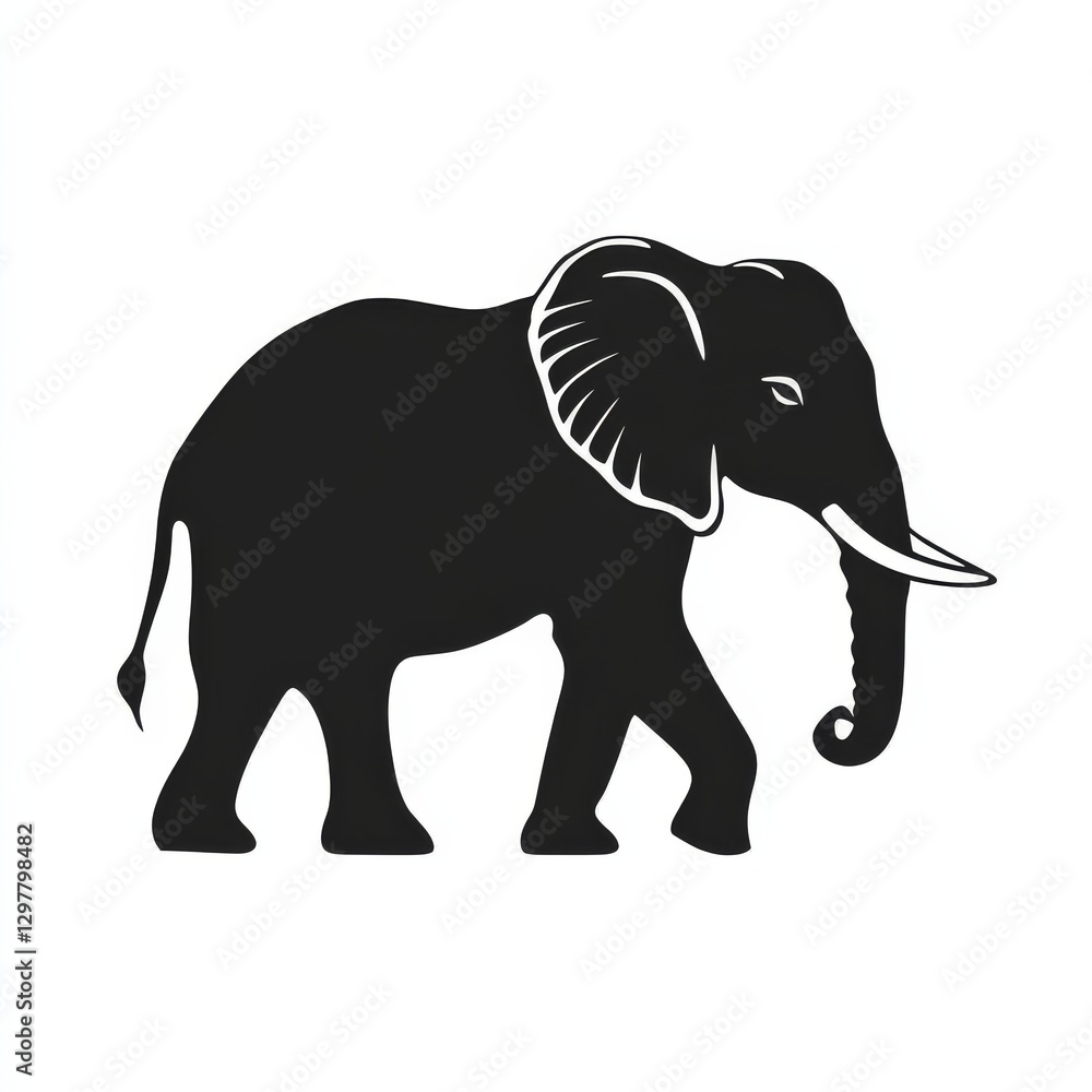Fototapeta premium Elephant Silhouette: A Majestic Mammal in Bold Contrast against a Clean, White Background