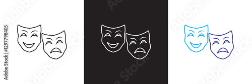  Comic and tragic mask icon. Masquerade vector icon . Isolated on white and black background. Vector illustration. EPS 10