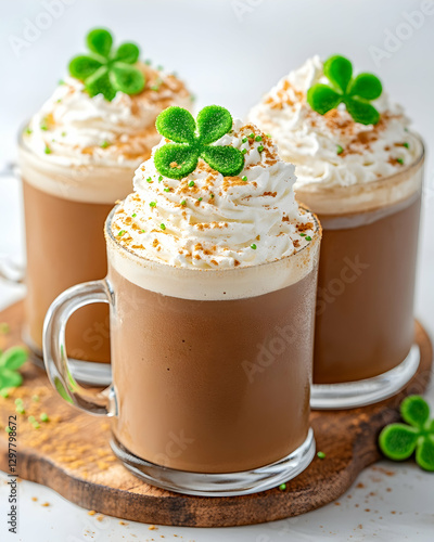 Festive coffee drinks, closeup, wood