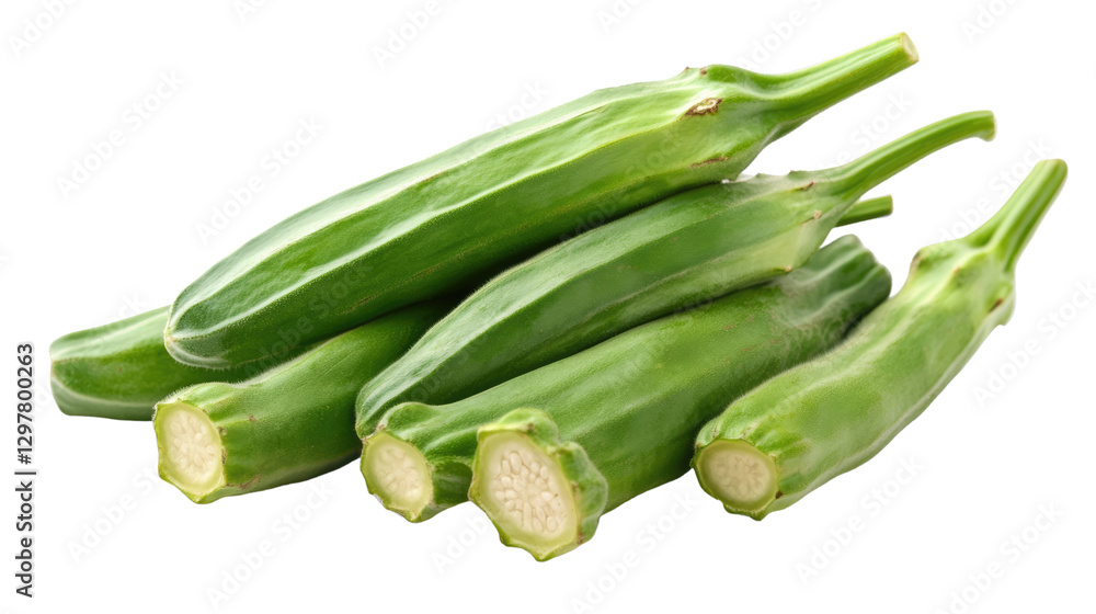 Fresh Okra: Close-up shot of a pile of fresh, green okra pods, capturing their vibrant color and textured surfaces, hinting at their crisp, healthy nature. Fresh Okra: Close-up shot of a pile of fresh, green okra pods, capturing their vibrant color and textured surfaces, hinting at their crisp, healthy nature.