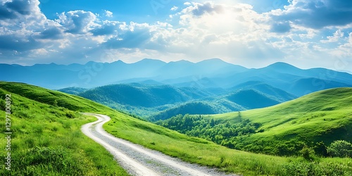 Fototapeta Naklejka Na Ścianę i Meble -  a dirt road through a green field