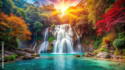 Panoramic Mountain Waterfall, Majestic Cascade, Breathtaking Nature Photography, Scenic Landscape, High Resolution